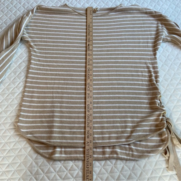 Michael Kors Women’s Sweater Size Large White Brown Stripes  Side Tide - Picture 13 of 15
